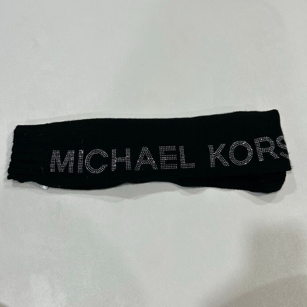Michael Kors Black Knit Scarf Rhinestone Logo Winter Wrap